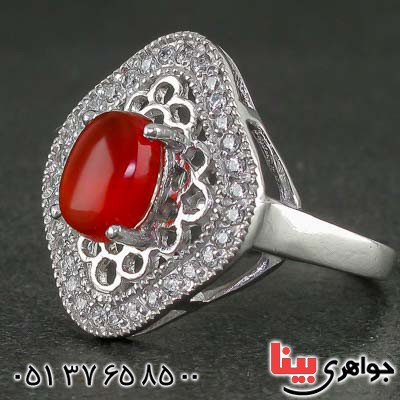 انگشتر عقیق یمنی رودیوم زنانه خاص _کد:21348