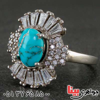 انگشتر فیروزه نیشابوری رودیوم بسیار زیبا _کد:21350
