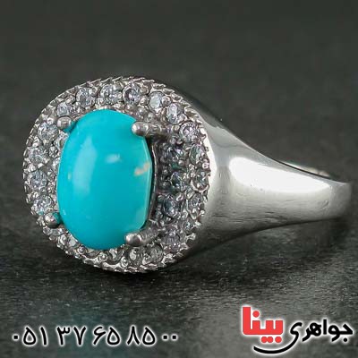 انگشتر فیروزه نیشابوری رودیوم زنانه خاص _کد:21354