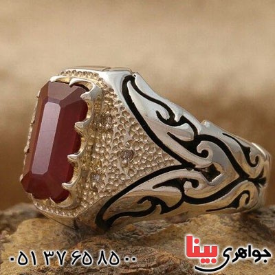 انگشتر یاقوت سرخ و الماس درشت فاخر مردانه _کد:21365