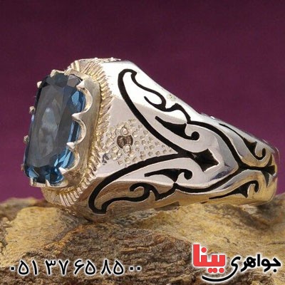 انگشتر توپاز مردانه دور الماس فاخر _کد:21369