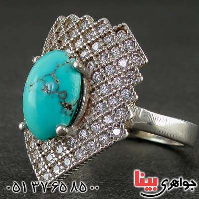 انگشتر فیروزه نیشابوری رودیوم زنانه زیبا _کد:21392