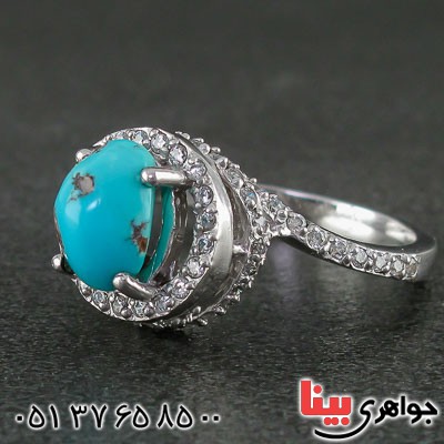 انگشتر فیروزه نیشابوری رودیوم زنانه زیبا _کد:21406