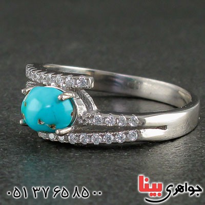انگشتر فیروزه نیشابوری رودیوم  زنانه زیبا _کد:21434