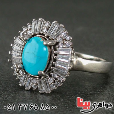 انگشتر فیروزه نیشابوری رودیوم زنانه زیبا _کد:21455