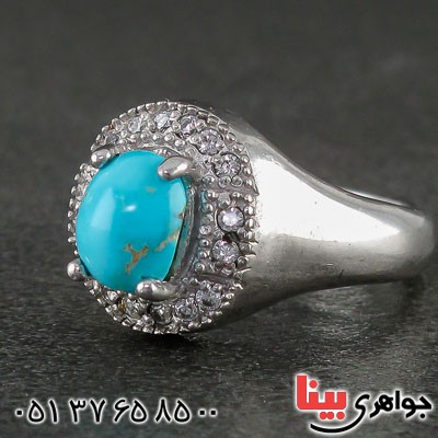 انگشتر فیروزه نیشابوری رودیوم زنانه زیبا _کد:21456