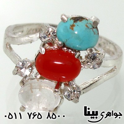 انگشتر چند جواهر سه نگین دُر نجف و عقیق و فیروزه