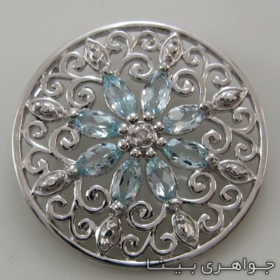 گردنبند آکوآمارین دایره نقش دار