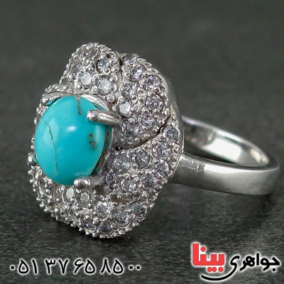انگشتر فیروزه نیشابوری رودیوم زنانه بسیار زیبا _کد:21492