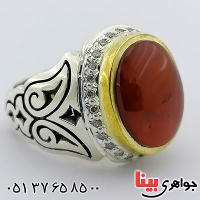 انگشتر عقیق یمنی دور الماس درشت فاخر _کد:21539