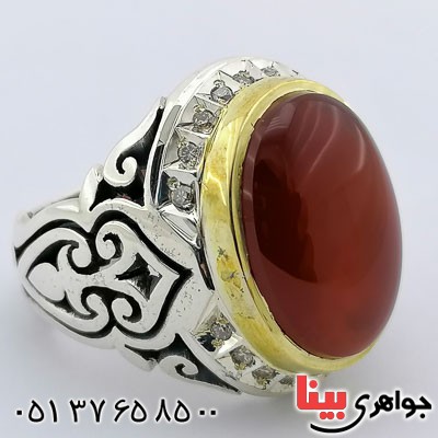 انگشتر عقیق یمنی دور الماس مردانه بسیار عالی _کد:21548