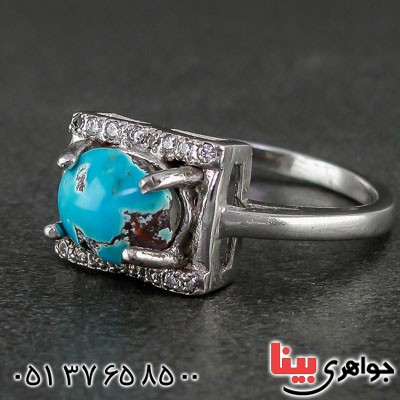 انگشتر فیروزه نیشابوری رودیوم زنانه بسیار زیبا _کد:21588