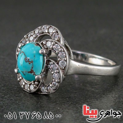 انگشتر فیروزه نیشابوری رودیوم زنانه بسیار زیبا _کد:21590