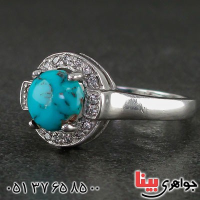 انگشتر فیروزه نیشابوری رودیوم زنانه بسیار زیبا _کد:21591