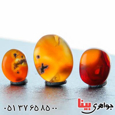 نگین انگشتر عقیق یمنی مصور قدیمی 3 تایی خاص و زیبا _کد:21593