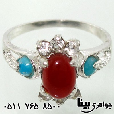 انگشتر عقیق کنار فیروزه