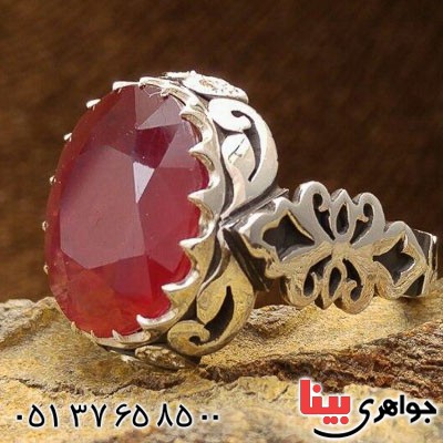 انگشتر یاقوت سرخ دور الماس مردانه بسیار عالی _کد:21800
