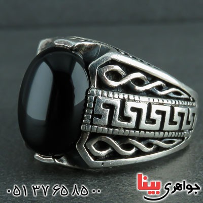 انگشتر عقیق سیاه (اونیکس) مردانه طرح ورساچی _کد:21902