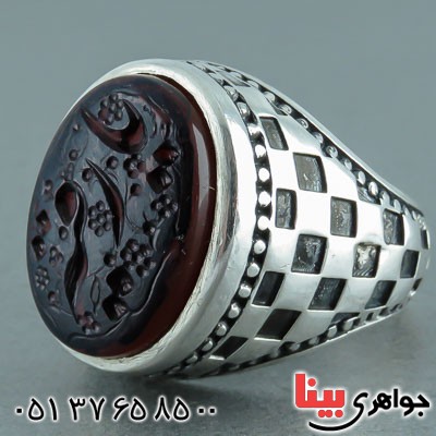 انگشتر عقیق یمنی مردانه  با حکاکی یا رقیه _کد:22077
