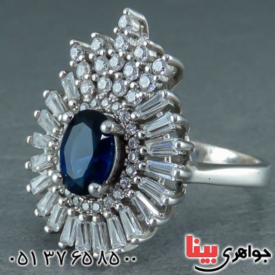 انگشتر یاقوت کبود رودیوم شیک مخصوص خانم ها _کد:22086