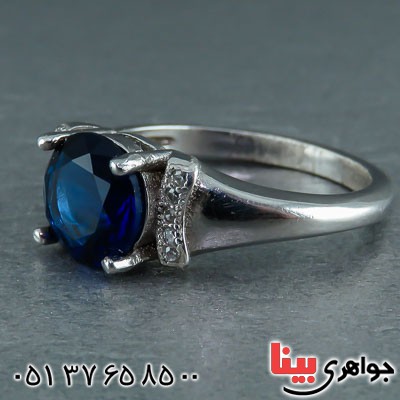 انگشتر یاقوت کبود رودیوم زیبا زنانه _کد:22087