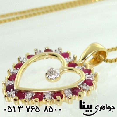 گردنبند چند جواهر یاقوت و الماس قلبی زنانه