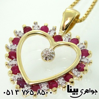 گردنبند چند جواهر یاقوت و الماس قلبی زنانه