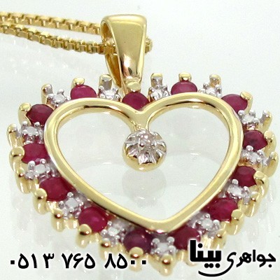 گردنبند چند جواهر یاقوت و الماس قلبی زنانه