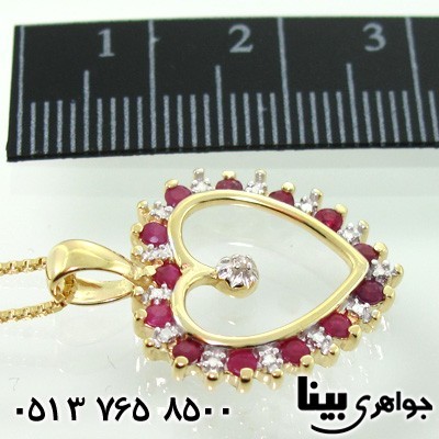 گردنبند چند جواهر یاقوت و الماس قلبی زنانه