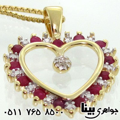 گردنبند چند جواهر یاقوت و الماس قلبی زنانه