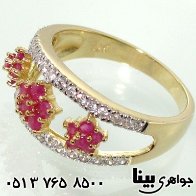 انگشتر یاقوت سرخ سه گل زنانه