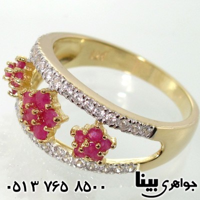 انگشتر یاقوت سرخ سه گل زنانه