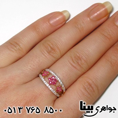 انگشتر یاقوت سرخ سه گل زنانه