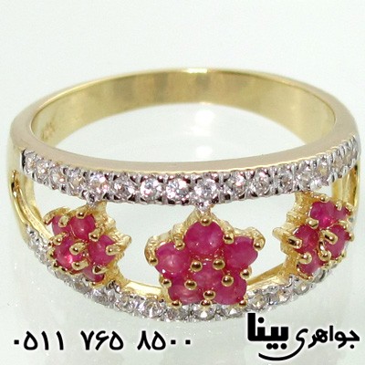 انگشتر یاقوت سرخ سه گل زنانه