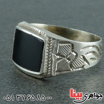 انگشتر عقیق سیاه (اونیکس) زیبا و خاص مردانه _کد:22202