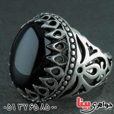 انگشتر عقیق سیاه (اونیکس) مردانه دور اشکی _کد:22205