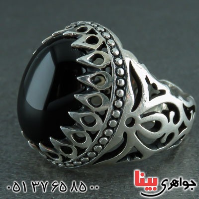 انگشتر عقیق سیاه (اونیکس) مردانه دور چنگی _کد:22206