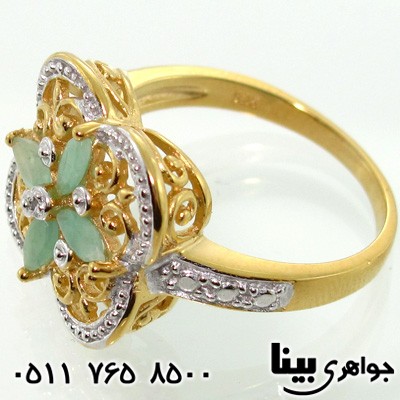 انگشتر زمرد و الماس زنانه چهار سنگ