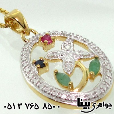 گردنبند چند جواهر یاقوت و زمرد و الماس بیضی