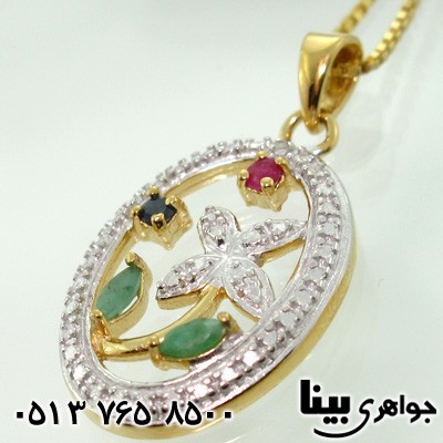 گردنبند چند جواهر یاقوت و زمرد و الماس بیضی