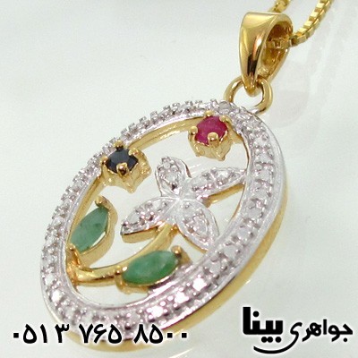 گردنبند چند جواهر یاقوت و زمرد و الماس بیضی