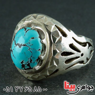 انگشتر فیروزه  نیشابوری شجری مردانه زیبا_کد:22358