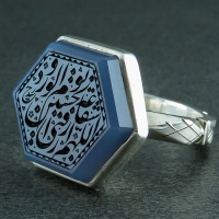 انگشتر عقیق یمنی کبود خطی بسیار زیبا