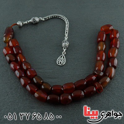 تسبیح عقیق یمنی سرخ درجه یک 33 دانه ای با شرابه نقره _کد:22394
