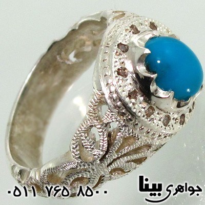 انگشتر چند جواهر فیروزه و الماس مردانه