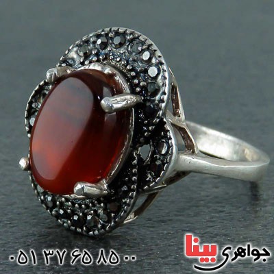 انگشتر عقیق یمنی مارکازیتی زنانه بسیار خوشرنگ _کد:22531