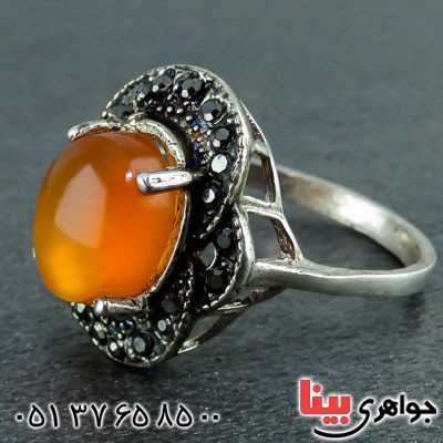انگشتر عقیق یمنی زنانه مارکازیتی بسیار خوشرنگ _کد:22551
