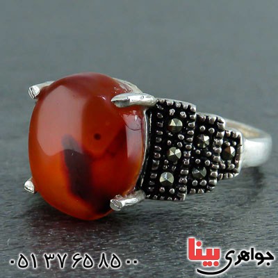 انگشتر عقیق یمنی زنانه مارکازیتی بسیار خوشرنگ _کد:22552