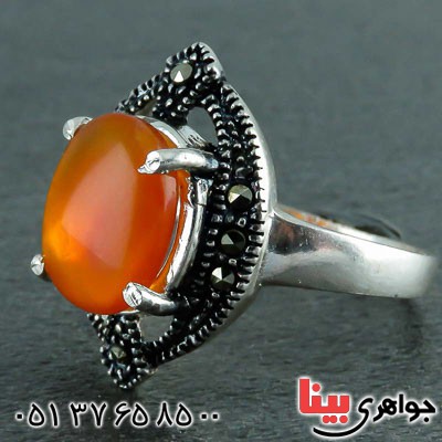 انگشتر عقیق یمنی زنانه مارکازیتی بسیار خوشرنگ _کد:22553