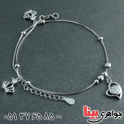 خلخال نقره رودیوم طرح قلب _کد:22572